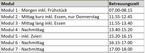 Module Tagesschule Primarschule Wohlen